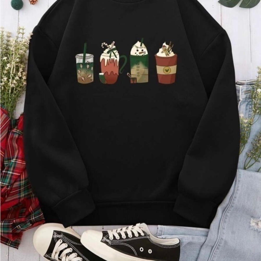 🌸S44 - Holiday Drink Sweatshirt 🖤